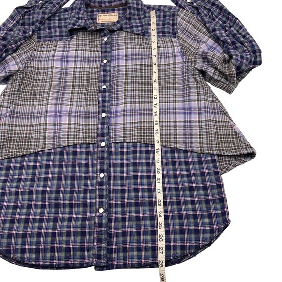 We The Free Womens Boho Blue Layer It Up Plaid Button Up Layered Shirt Sz S - Picture 14 of 16
